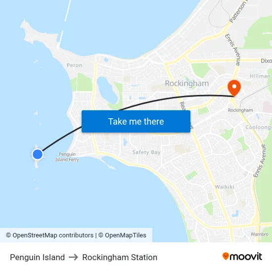 Penguin Island to Rockingham Station map