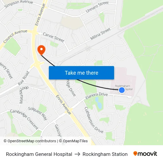 Rockingham General Hospital to Rockingham Station map