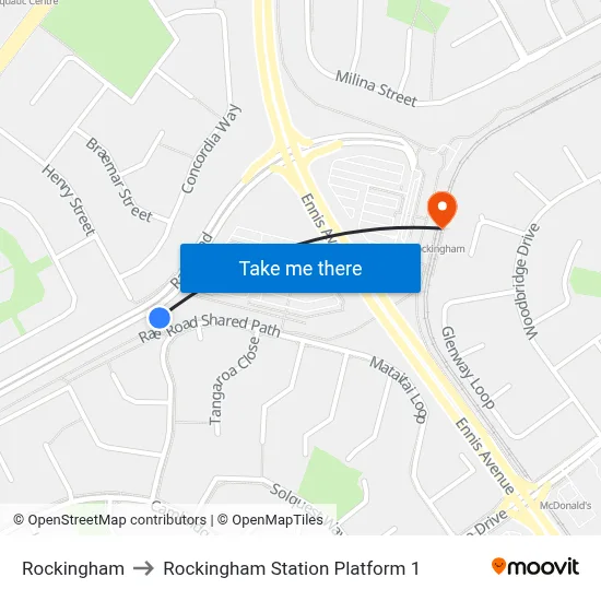 Rockingham to Rockingham Station Platform 1 map