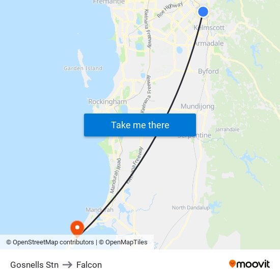 Gosnells Stn to Falcon map