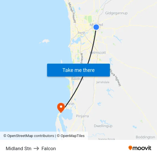 Midland Stn to Falcon map