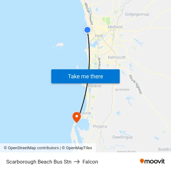 Scarborough Beach Bus Stn to Falcon map