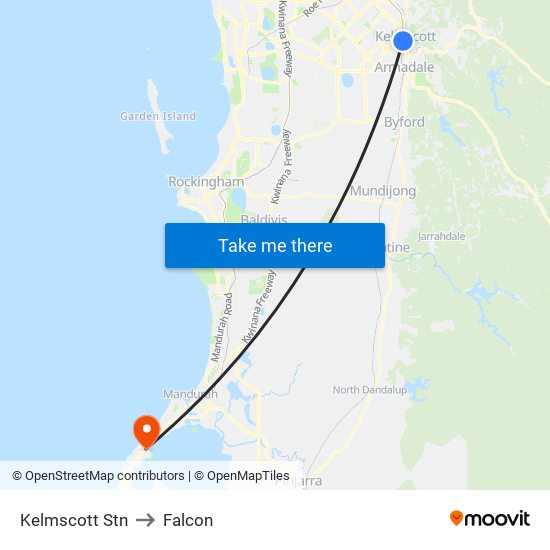 Kelmscott Stn to Falcon map