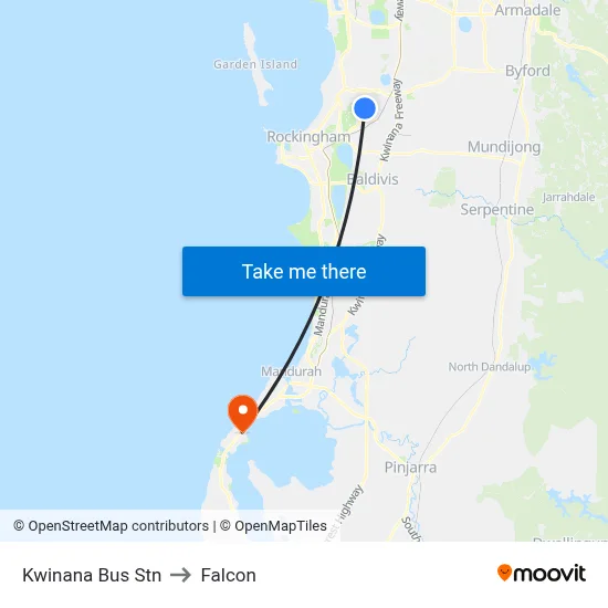 Kwinana Bus Stn to Falcon map