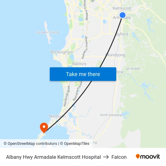 Albany Hwy Armadale Kelmscott Hospital to Falcon map
