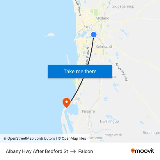 Albany Hwy After Bedford St to Falcon map