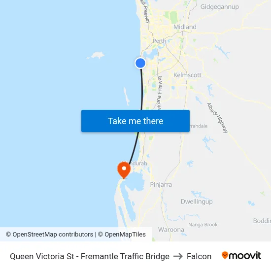 Queen Victoria St - Fremantle Traffic Bridge to Falcon map