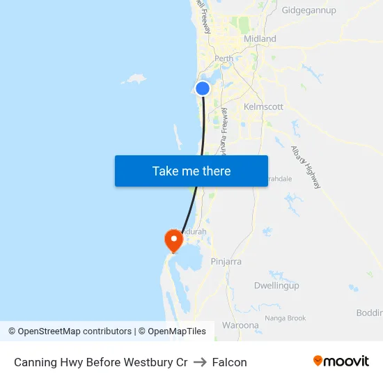 Canning Hwy Before Westbury Cr to Falcon map
