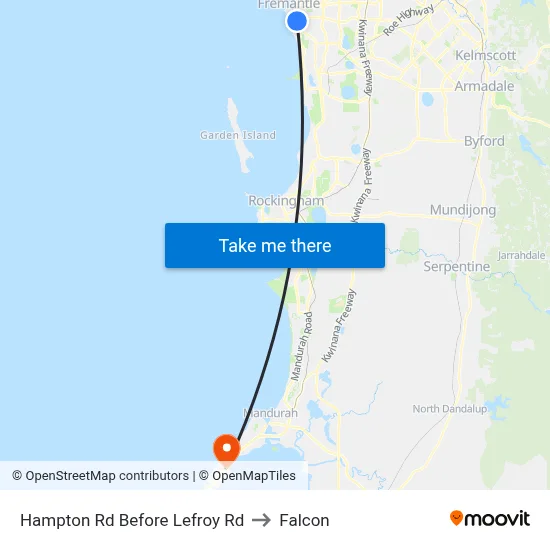 Hampton Rd Before Lefroy Rd to Falcon map