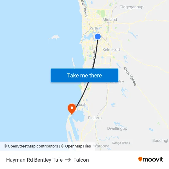 Hayman Rd Bentley Tafe to Falcon map