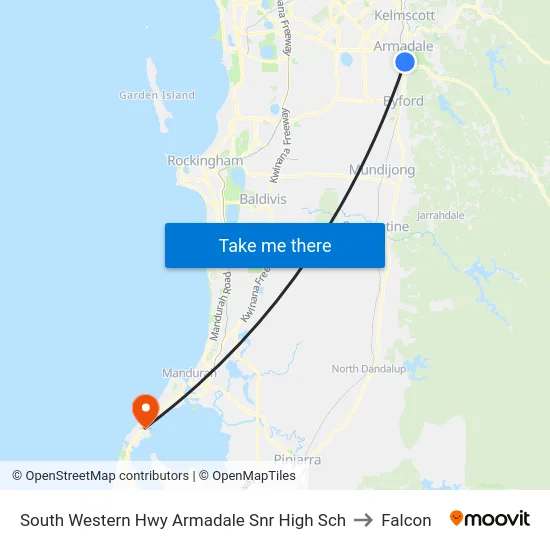 South Western Hwy Armadale Snr High Sch to Falcon map