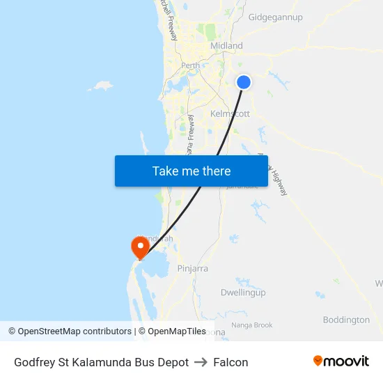 Godfrey St Kalamunda Bus Depot to Falcon map