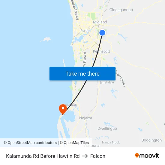 Kalamunda Rd Before Hawtin Rd to Falcon map