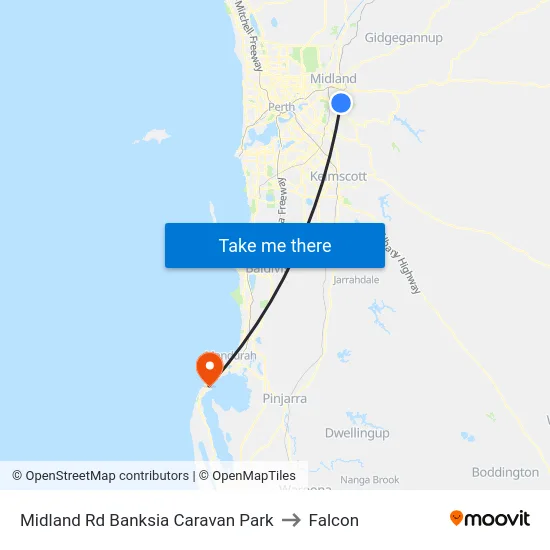 Midland Rd Banksia Caravan Park to Falcon map