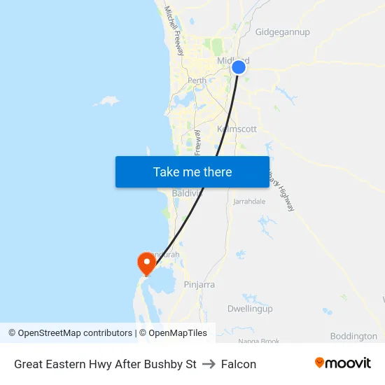 Great Eastern Hwy After Bushby St to Falcon map
