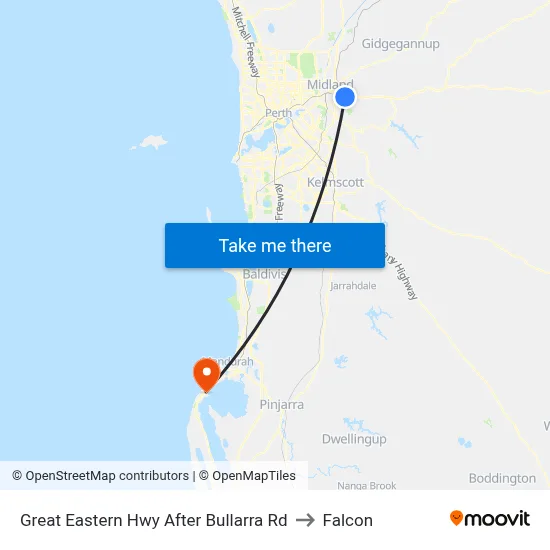 Great Eastern Hwy After Bullarra Rd to Falcon map
