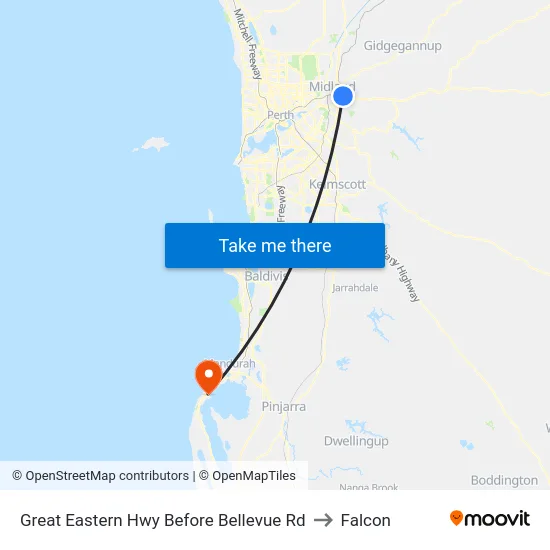 Great Eastern Hwy Before Bellevue Rd to Falcon map