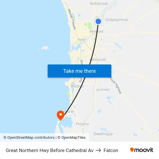 Great Northern Hwy Before Cathedral Av to Falcon map
