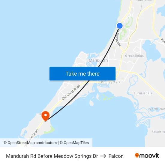 Mandurah Rd Before Meadow Springs Dr to Falcon map