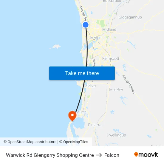 Warwick Rd Glengarry Shopping Centre to Falcon map