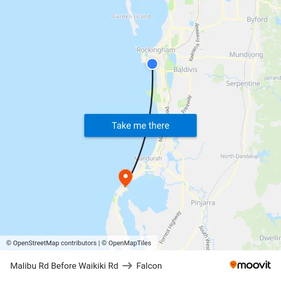 Malibu Rd Before Waikiki Rd to Falcon map