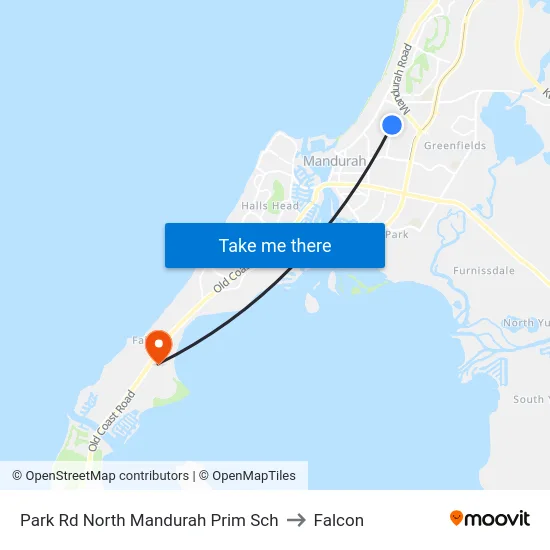 Park Rd North Mandurah Prim Sch to Falcon map