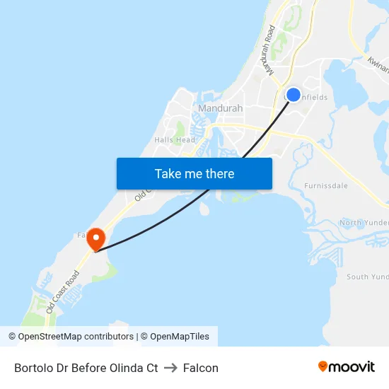 Bortolo Dr Before Olinda Ct to Falcon map