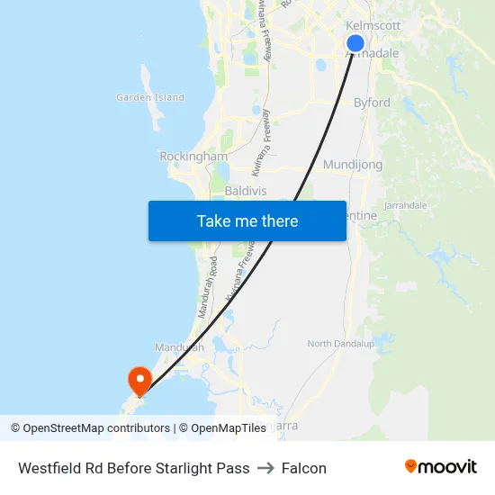 Westfield Rd Before Starlight Pass to Falcon map