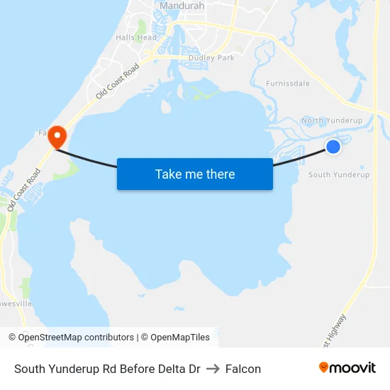 South Yunderup Rd Before Delta Dr to Falcon map