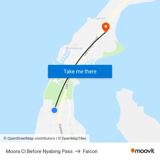Moora Cl Before Nyabing Pass to Falcon map