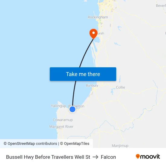Bussell Hwy Before Travellers Well St to Falcon map