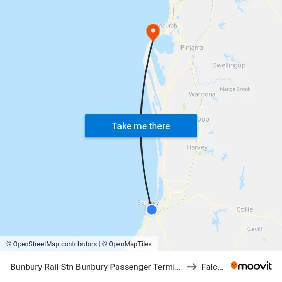Bunbury Rail Stn Bunbury Passenger Terminal to Falcon map