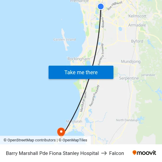 Barry Marshall Pde Fiona Stanley Hospital to Falcon map