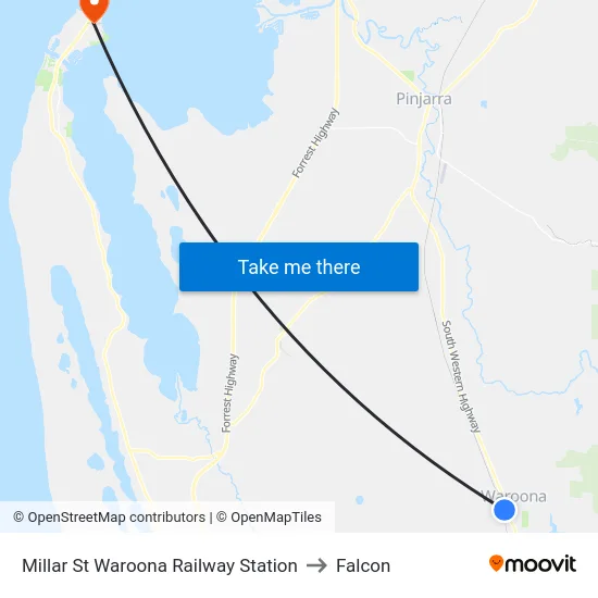 Millar St Waroona Railway Station to Falcon map