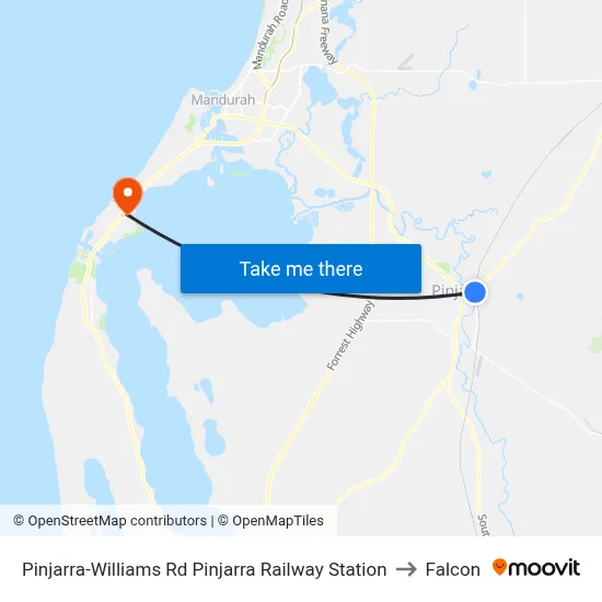 Pinjarra-Williams Rd Pinjarra Railway Station to Falcon map