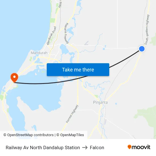 Railway Av North Dandalup Station to Falcon map
