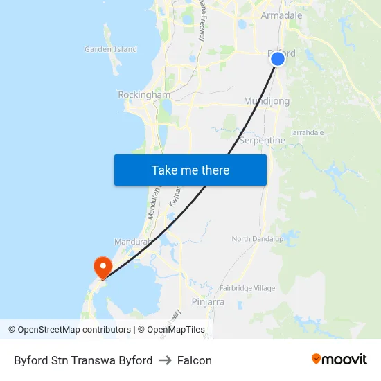 Byford Stn Transwa Byford to Falcon map