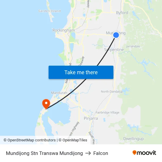 Mundijong Stn Transwa Mundijong to Falcon map
