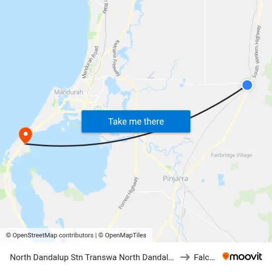 North Dandalup Stn Transwa North Dandalup to Falcon map