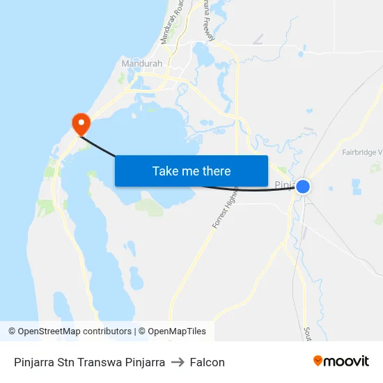 Pinjarra Stn Transwa Pinjarra to Falcon map