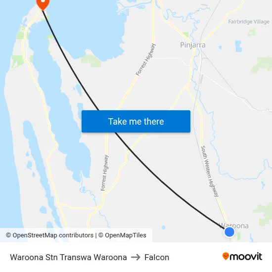 Waroona Stn Transwa Waroona to Falcon map