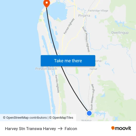 Harvey Stn Transwa Harvey to Falcon map