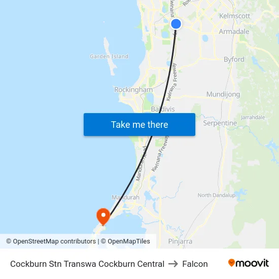 Cockburn Stn Transwa Cockburn Central to Falcon map