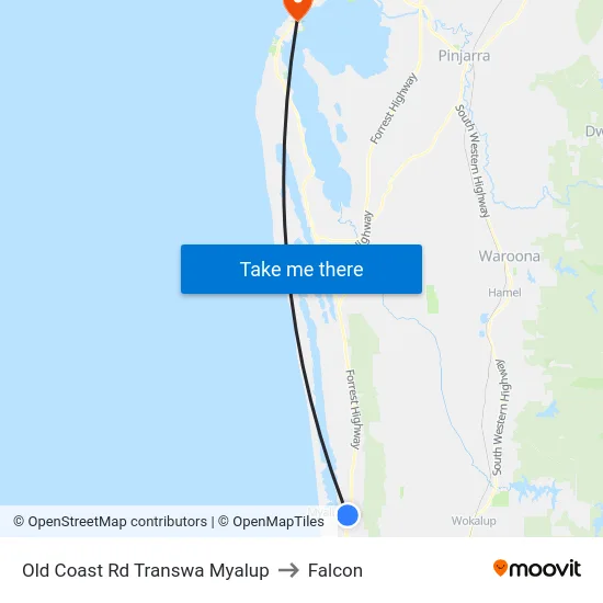 Old Coast Rd Transwa Myalup to Falcon map