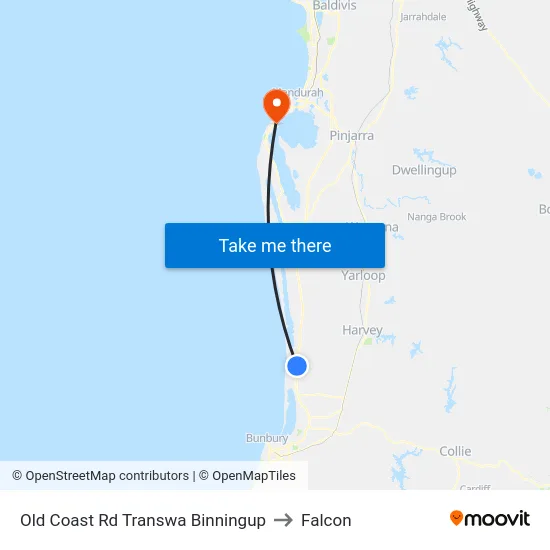 Old Coast Rd Transwa Binningup to Falcon map