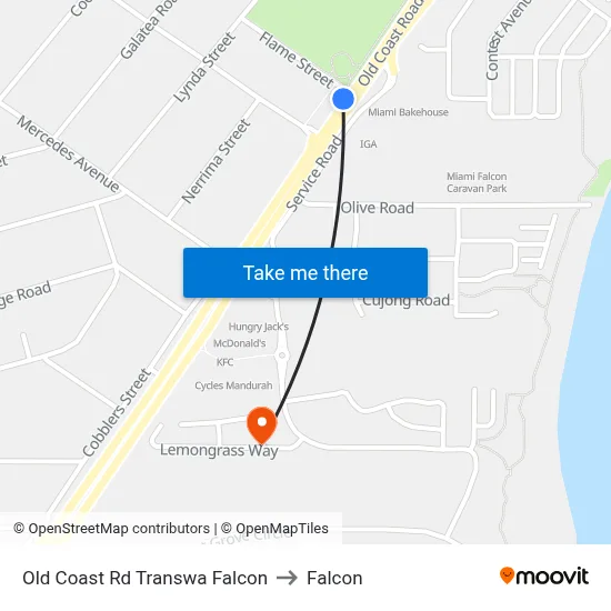 Old Coast Rd Transwa Falcon to Falcon map