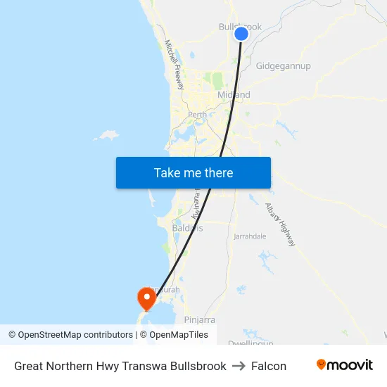 Great Northern Hwy Transwa Bullsbrook to Falcon map