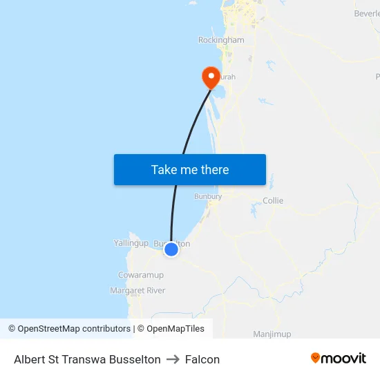 Albert St Transwa Busselton to Falcon map