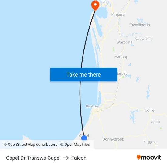 Capel Dr Transwa Capel to Falcon map