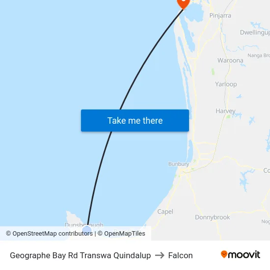 Geographe Bay Rd Transwa Quindalup to Falcon map